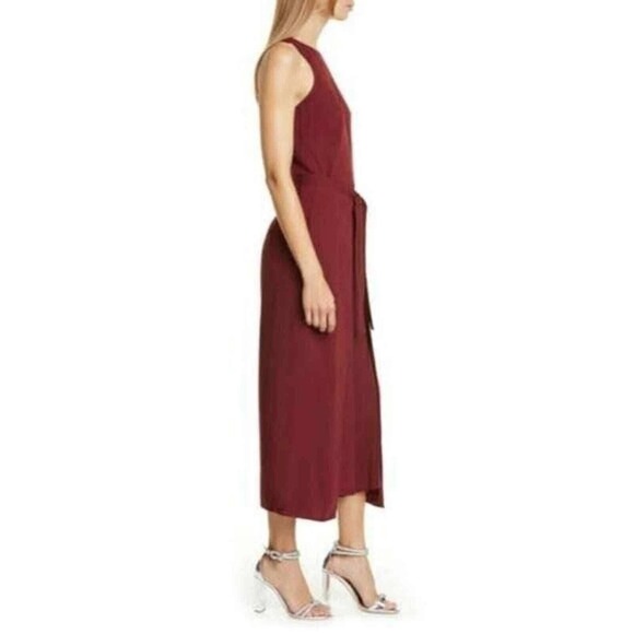 36. JOIE NWT $348 Mairead Tie Waist Crop Culotte Jumpsuit in Garnet Size 4 - Picture 3 of 11